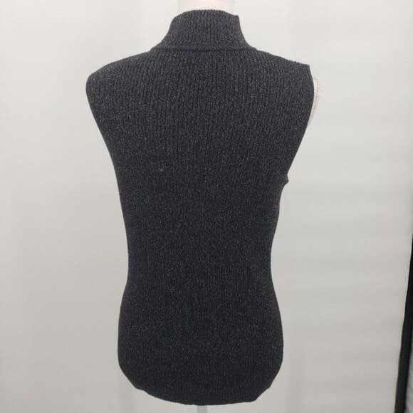 DANA BUCKMAN Mock Neck Sleeveless Tank Sweater Top Black Glitter Size Medium - Picture 6 of 9